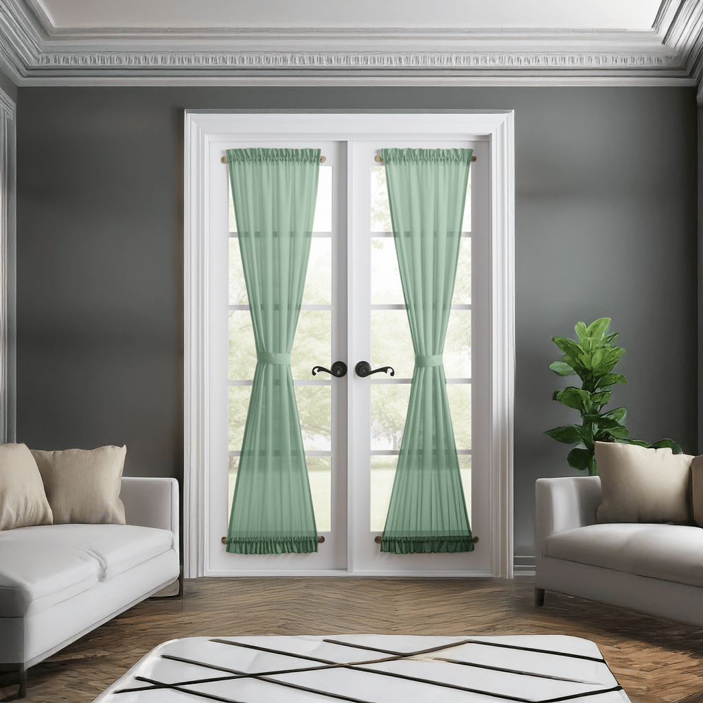 Asparagus Green Linen French Door Curtains - Cotton Lined