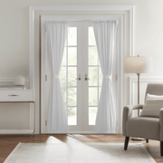 White Linen French Door Curtain with Blackout Lining