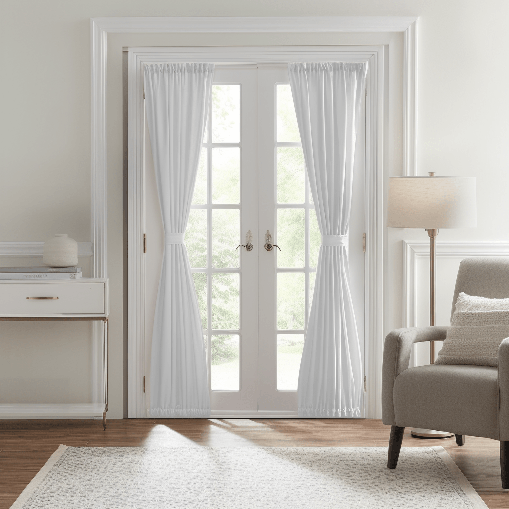 White Linen French Door Curtain with Blackout Lining