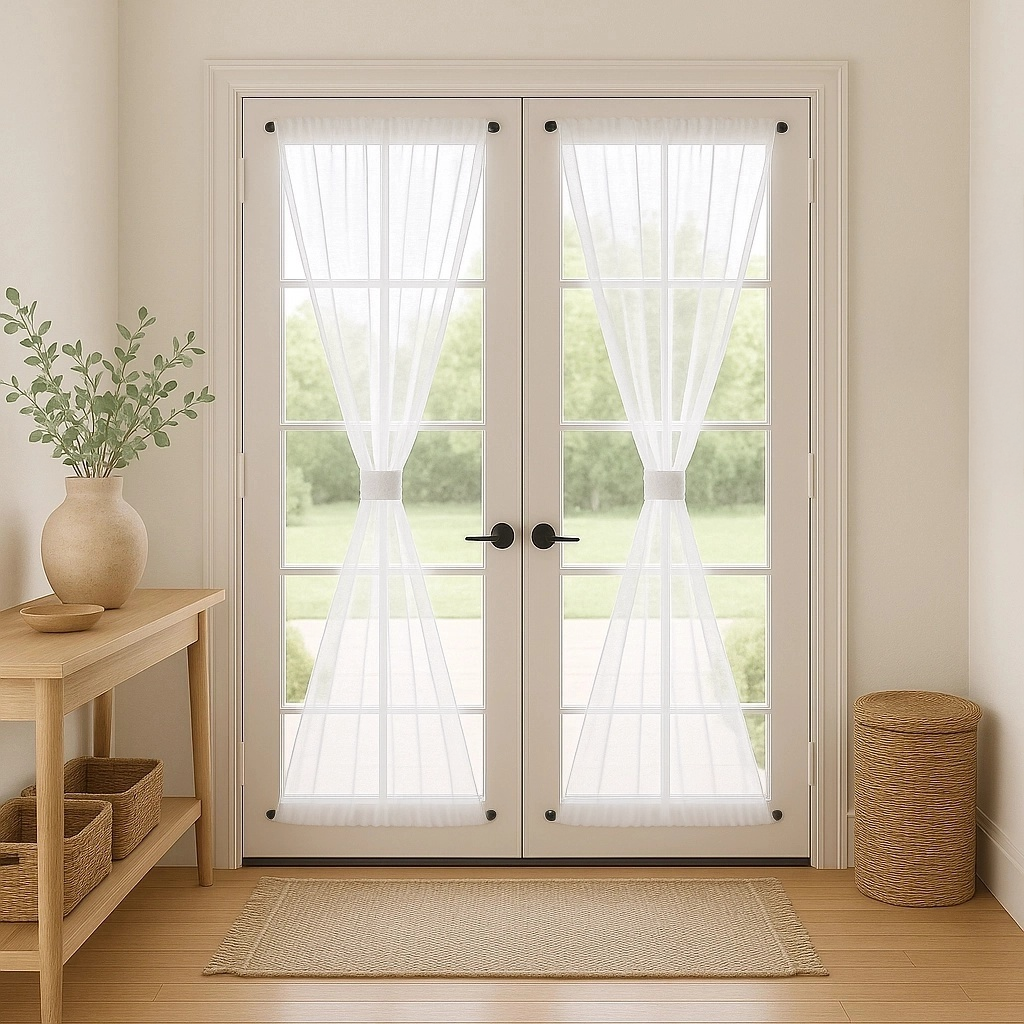 White Sheer Light Weight Linen French Door Curtain Panel