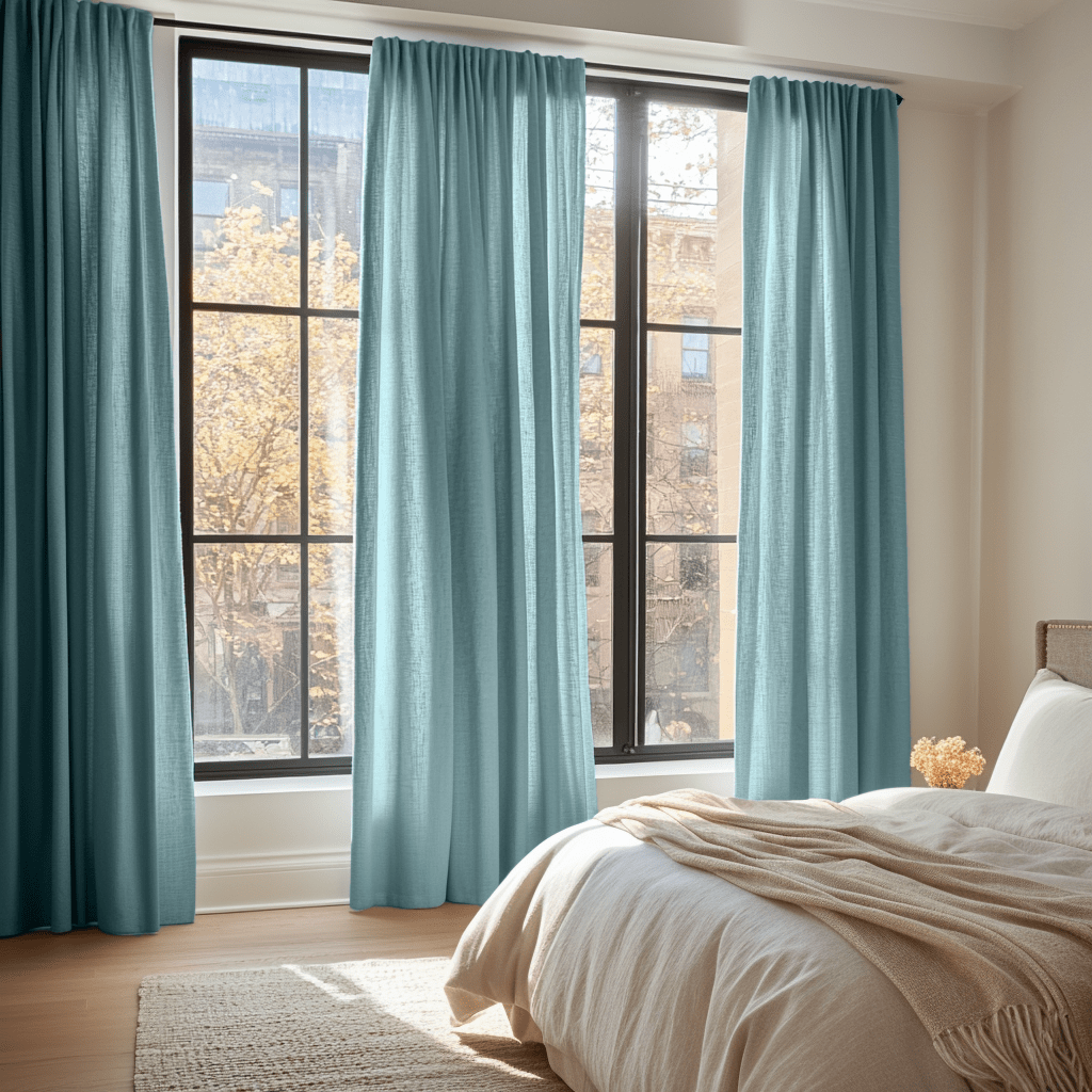 Aquamarine Light Blue Bedroom Curtains - 100% European Linen