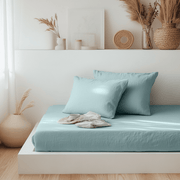 Aquamarine Blue Linen Fitted Sheet