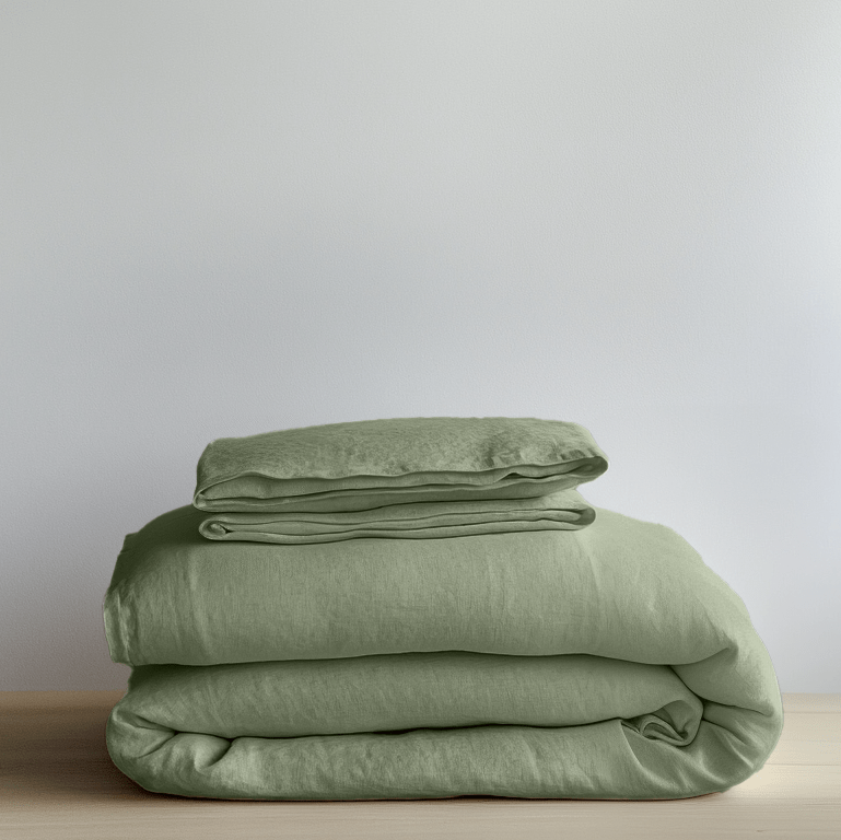 Asparagus Green Linen Duvet 
Cover Set - Folded