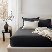 Black Washed Linen Deep Pocket Fitted Sheet