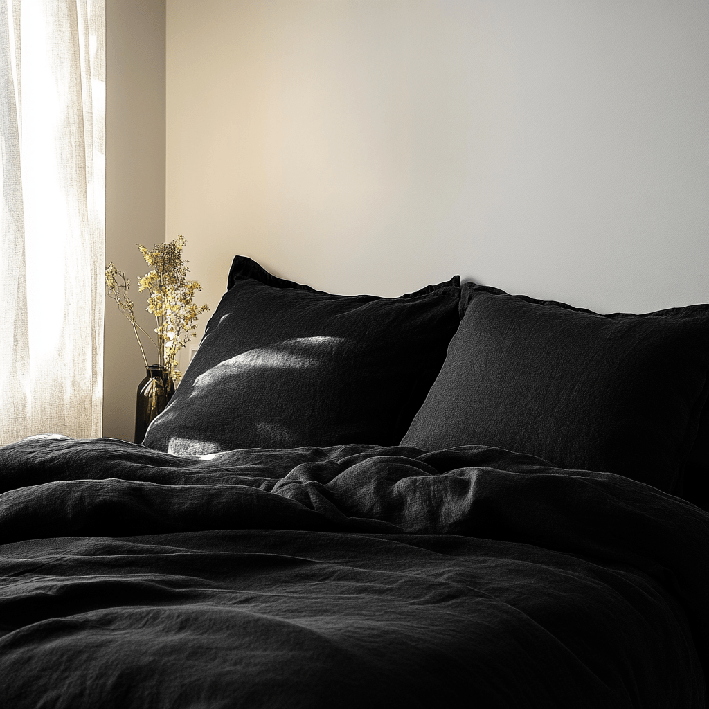 Black Linen Duvet Cover Set