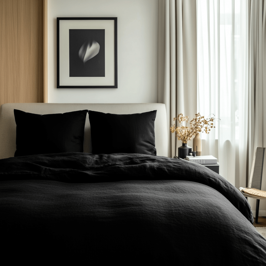 Black Washed Linen Duvet Cover Set - 100% European Linen