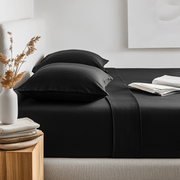Black Washed Linen Deep Pocket Fitted Sheet