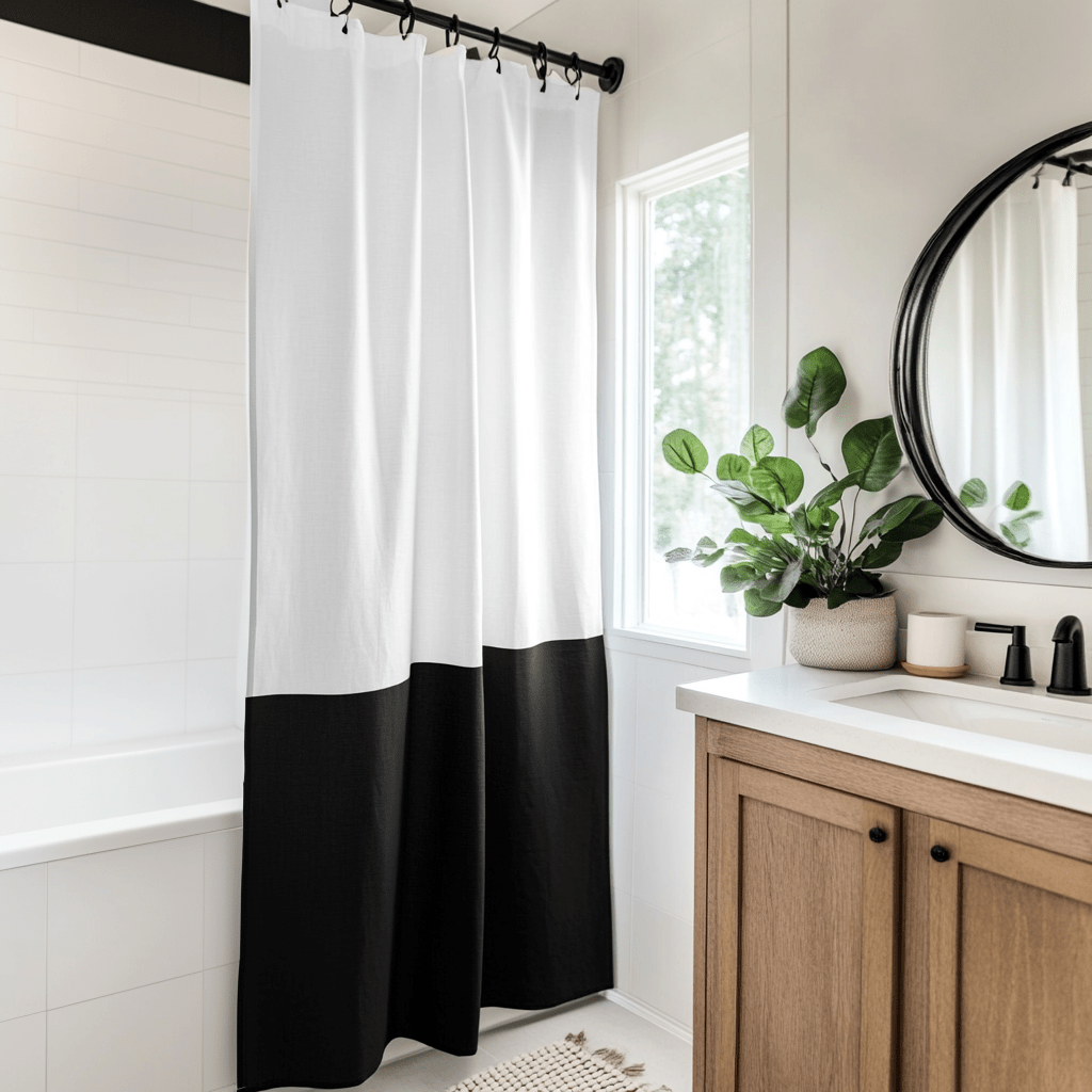 Black and White Linen Shower Curtain