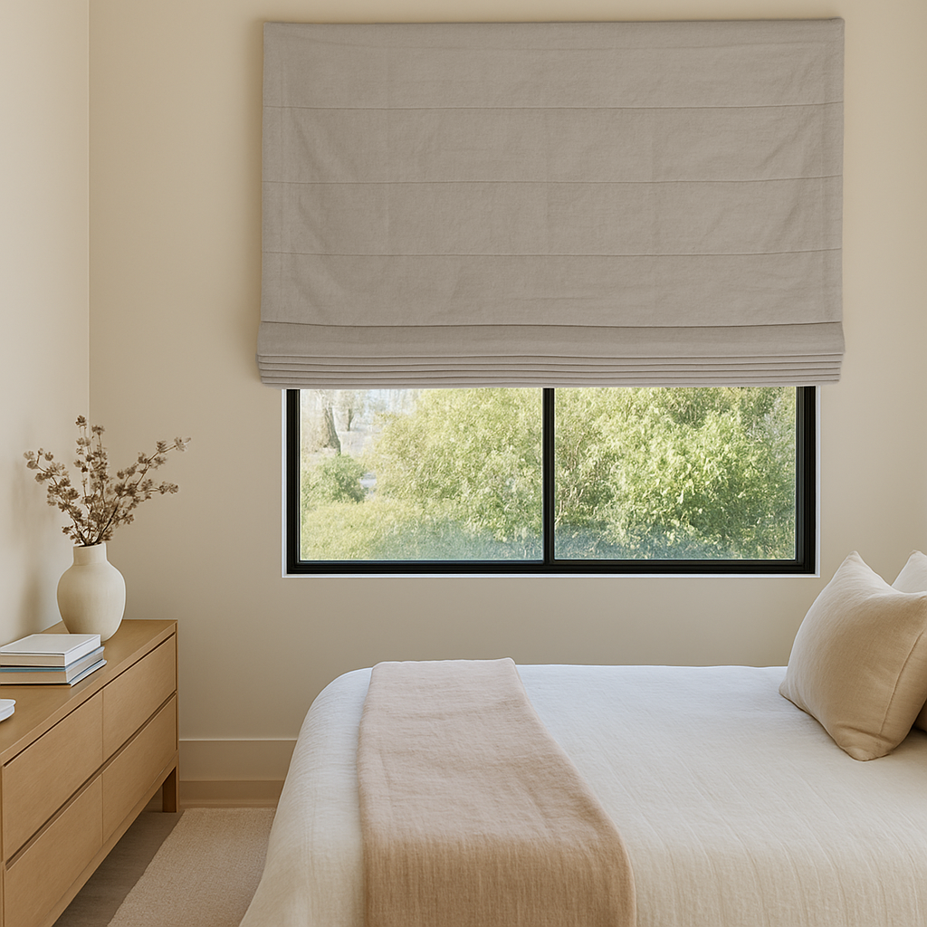 Outside Mount Natural Linen Blackout Roman Shades