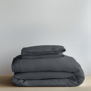 Charcoal Grey Linen Duvet Cover Set - Folded