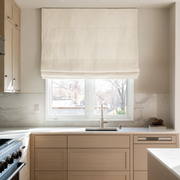 Cream Blackout Roman Shades for Kitchen Windows