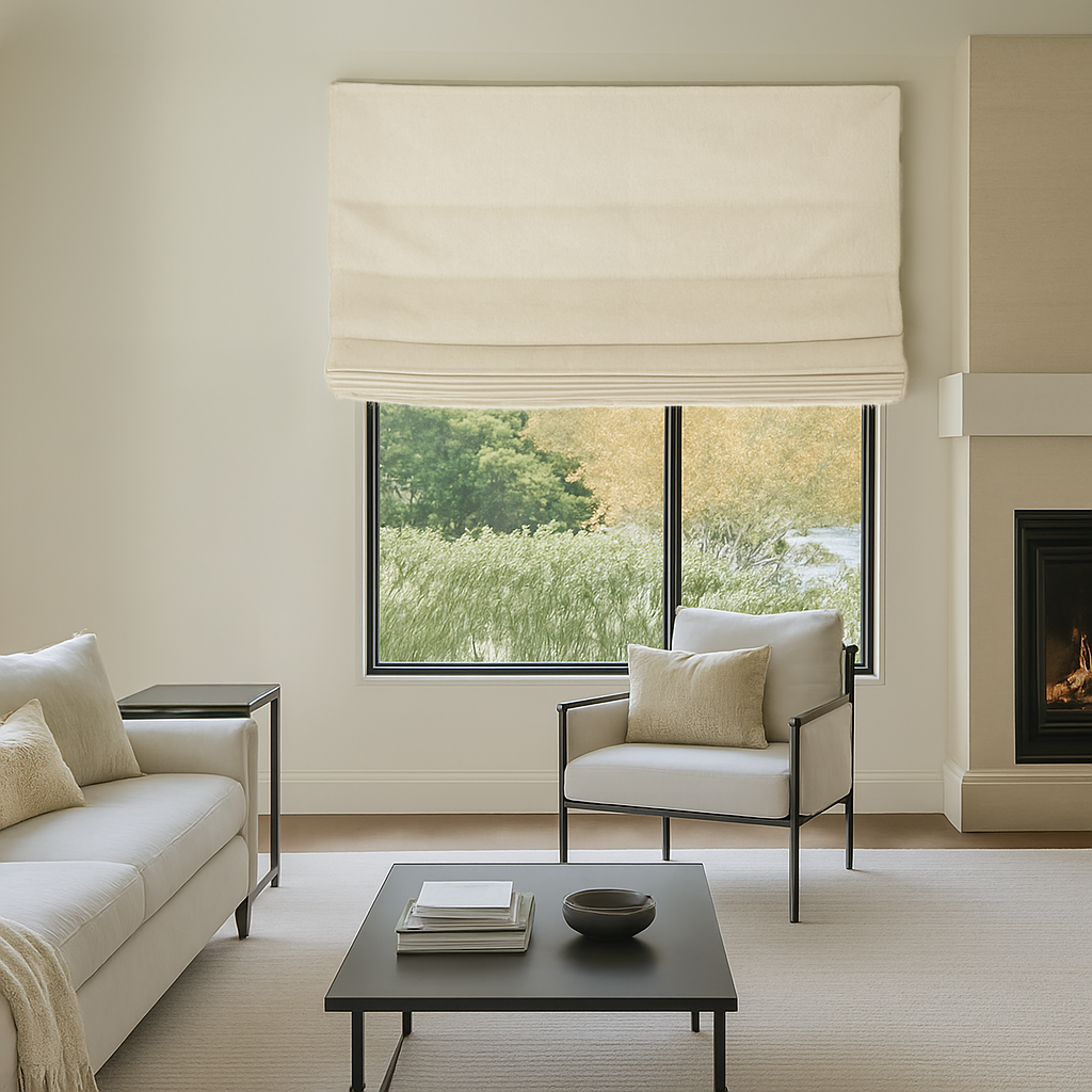 Outside Mount Cream Linen Blackout Roman Shades