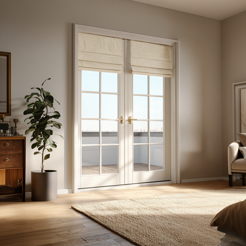 Cream Blackout Roman Shades for French Doors