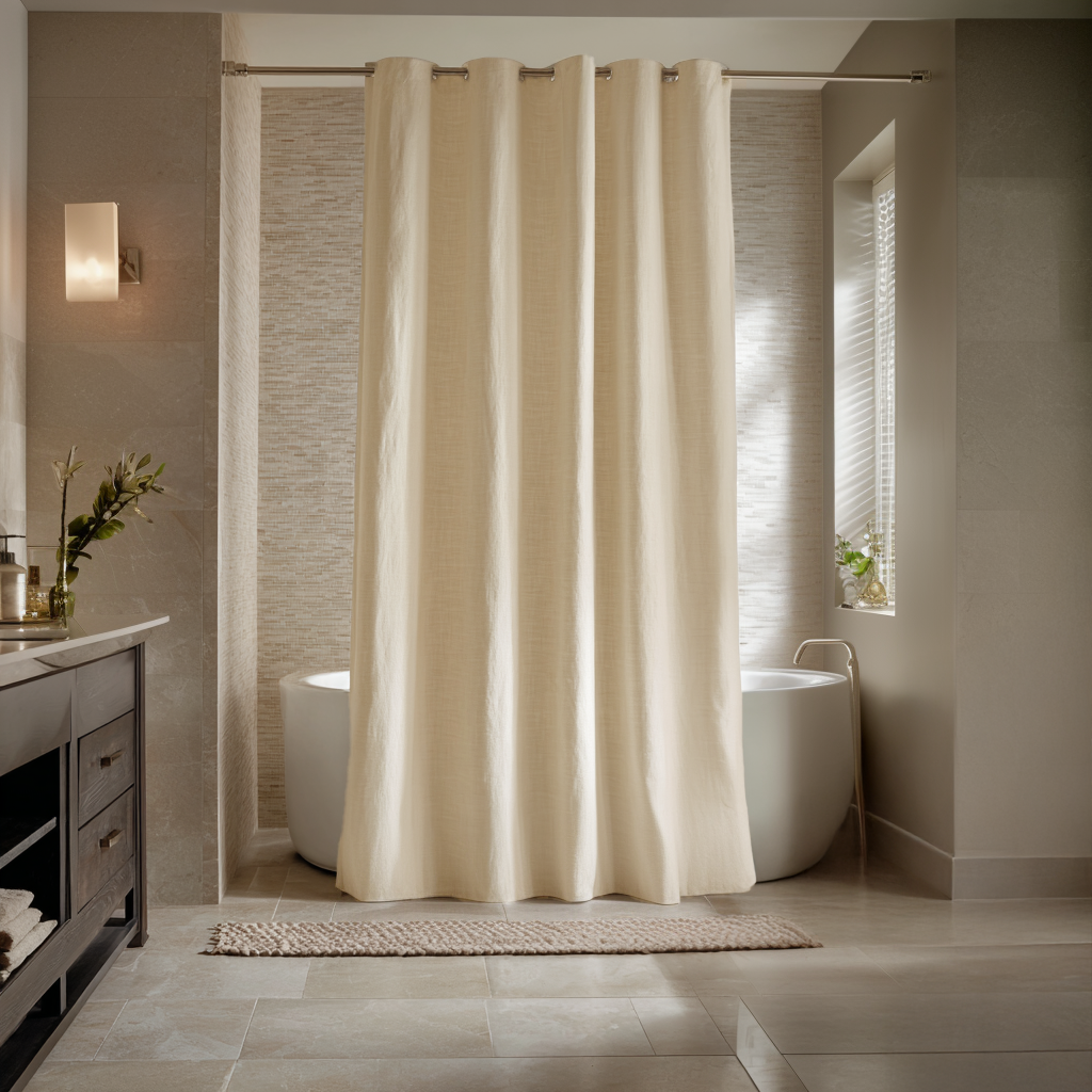 Cream Hookless Linen Shower Curtain