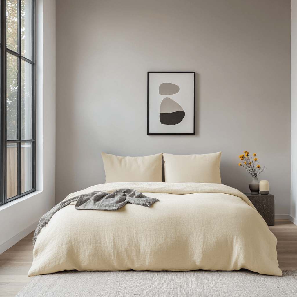 King Cream Linen Duvet Cover Set