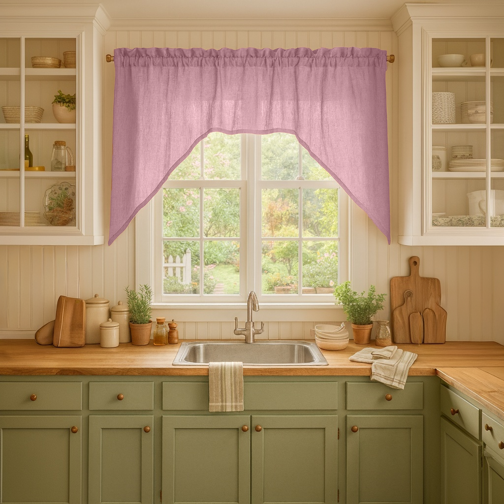 succulent kitchen curtains Rustic Farmhouse Dusty Rose Linen Swag Valance