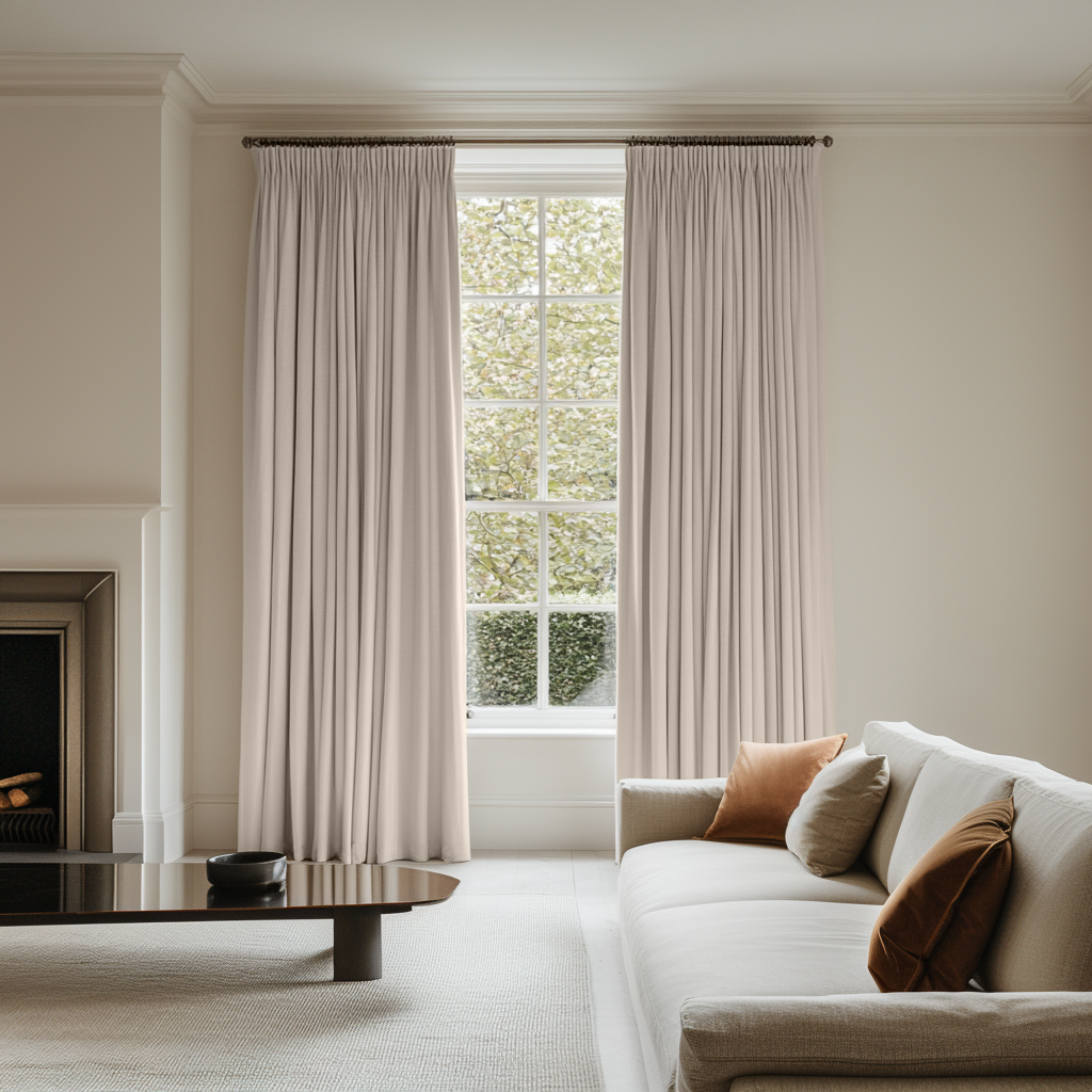 Ecru Heavy Weight Linen Pencil Pleat Blackout Curtains