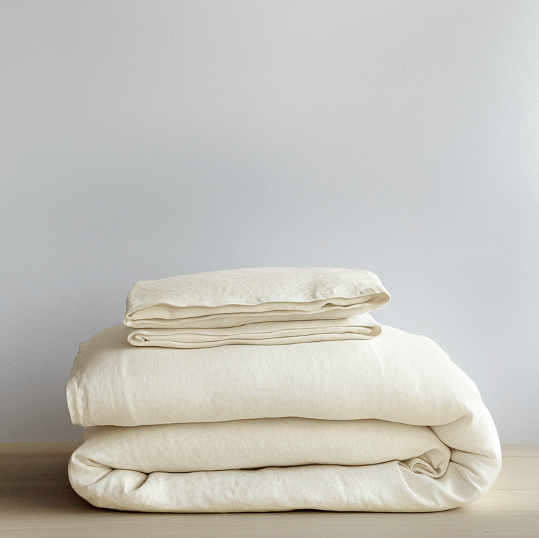 Cream Linen Duvet Cover Set - Folded