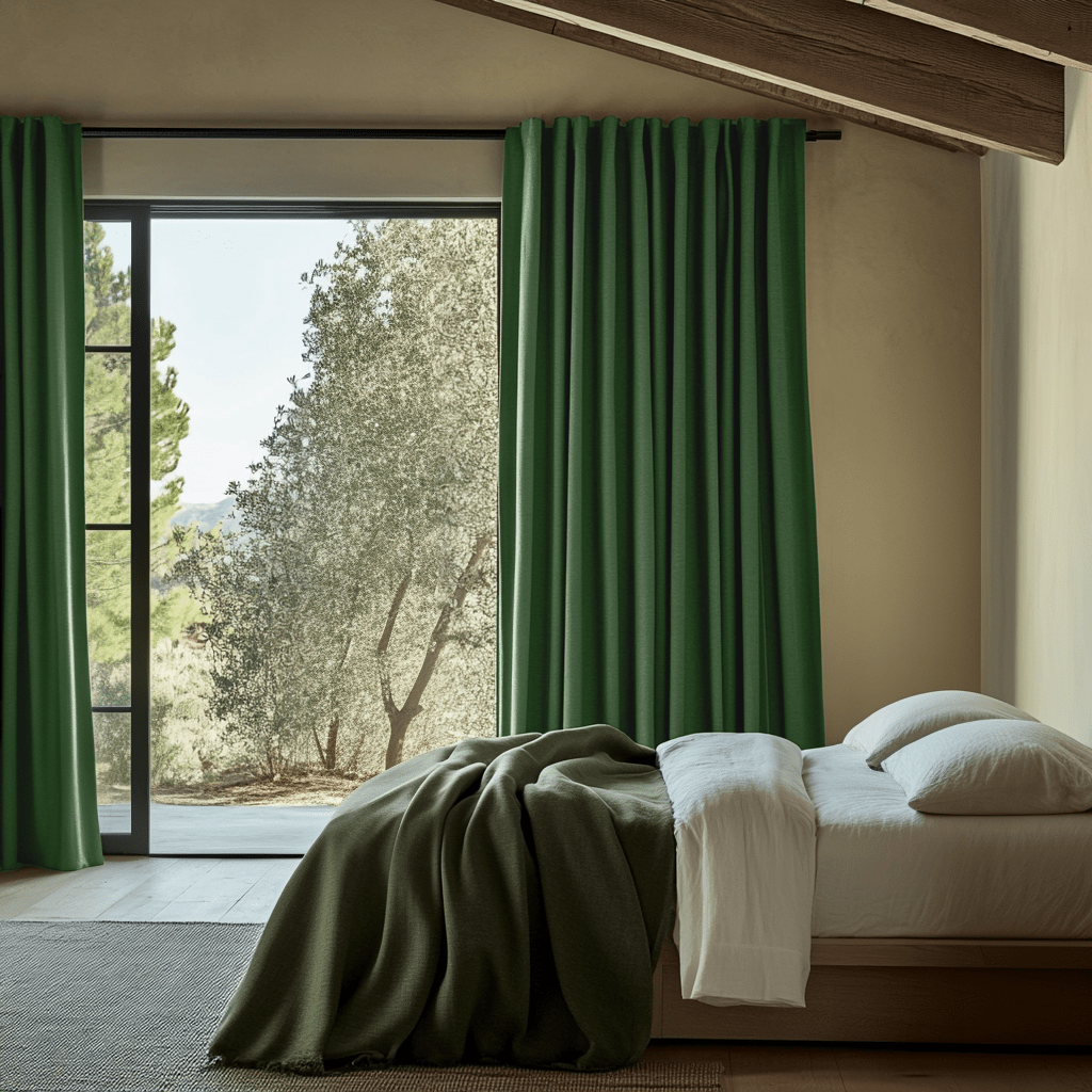 Bagaille CURTAIN ★ GREEN Forest Green Bedroom Curtains - Back Tab Deep Green Linen Curtain