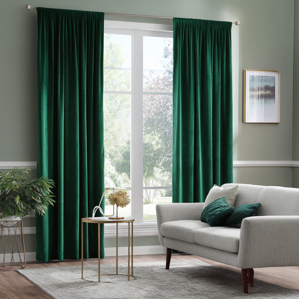 Emerald Green Velvet Blackout Rod Pocket Curtain