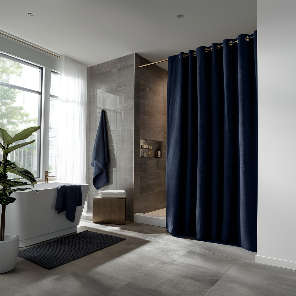 Royal Blue Hookless Linen Shower Curtain