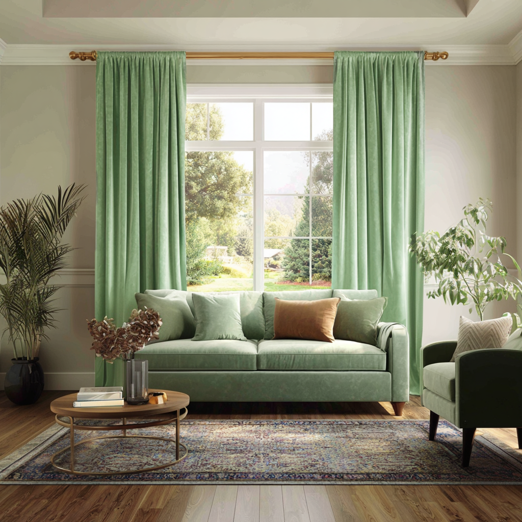 Heavy Lime Green Velvet Rod Pocket Curtains – Custom Sizes: 63