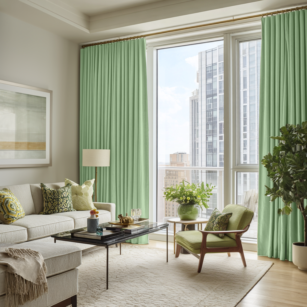 Heavy Lime Green Velvet S-Fold Curtains – Custom Sizes: 63