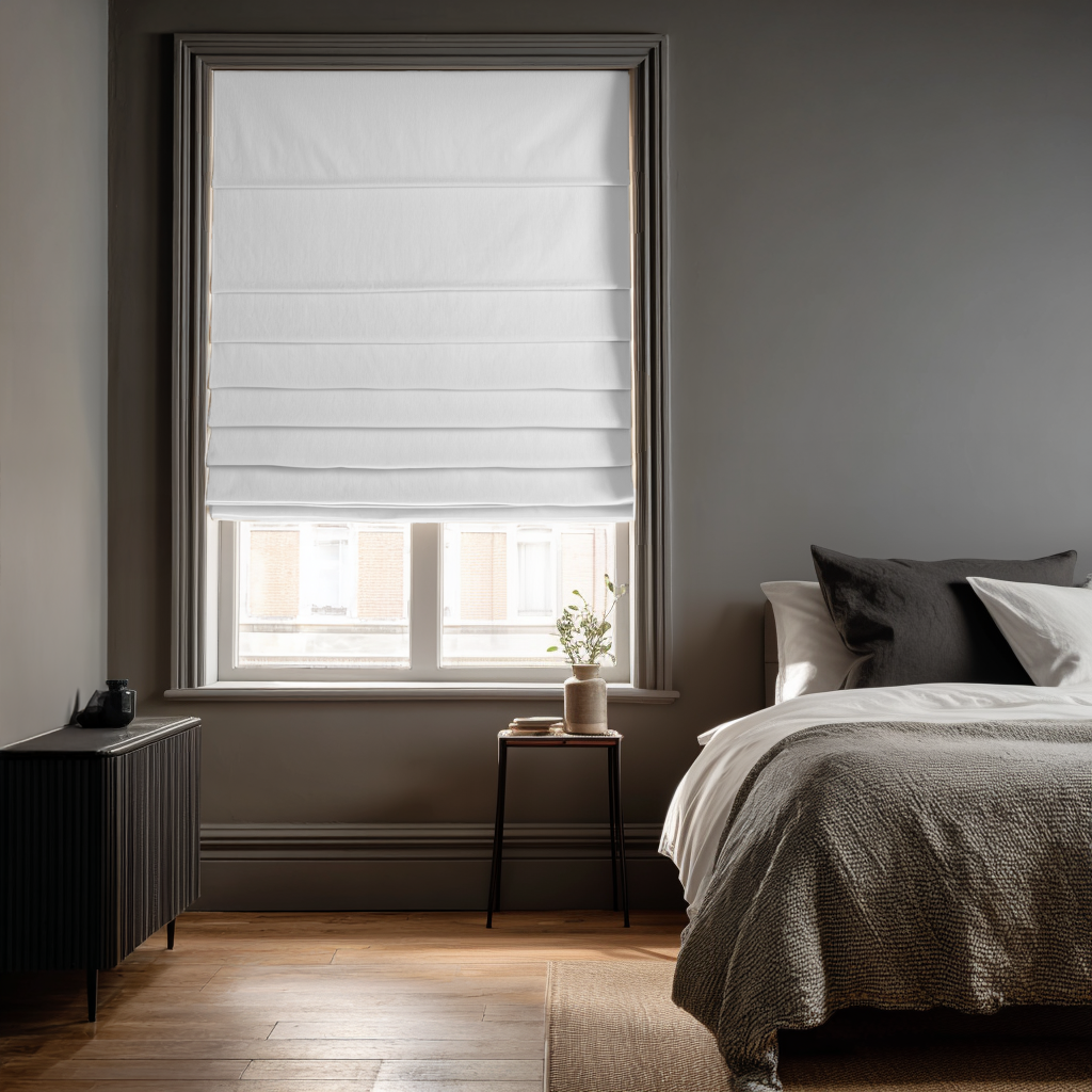 White Linen Blackout Roman Shades
