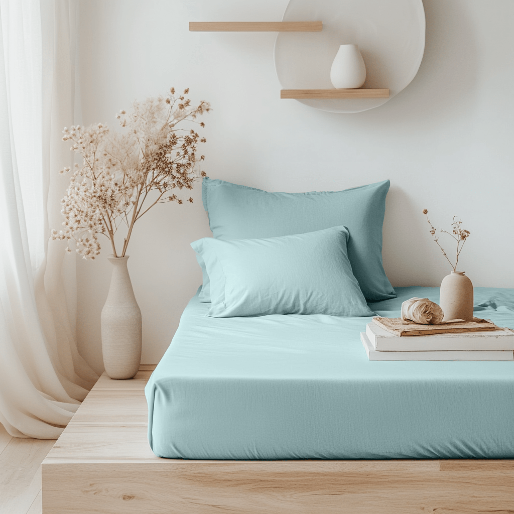 Aquamarine Blue Linen Fitted Sheet