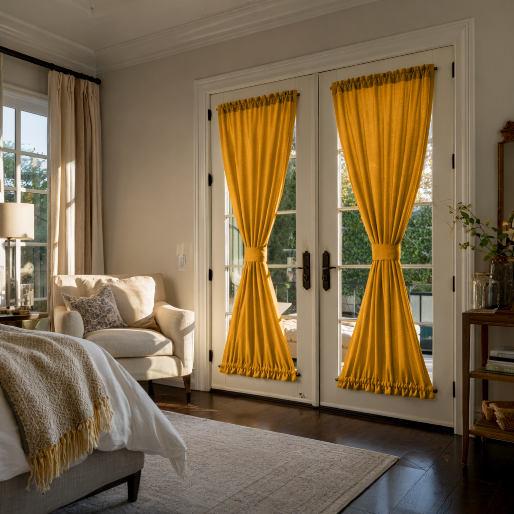 Mustard Yellow Linen French Door Curtains - Custom Sizes: 63