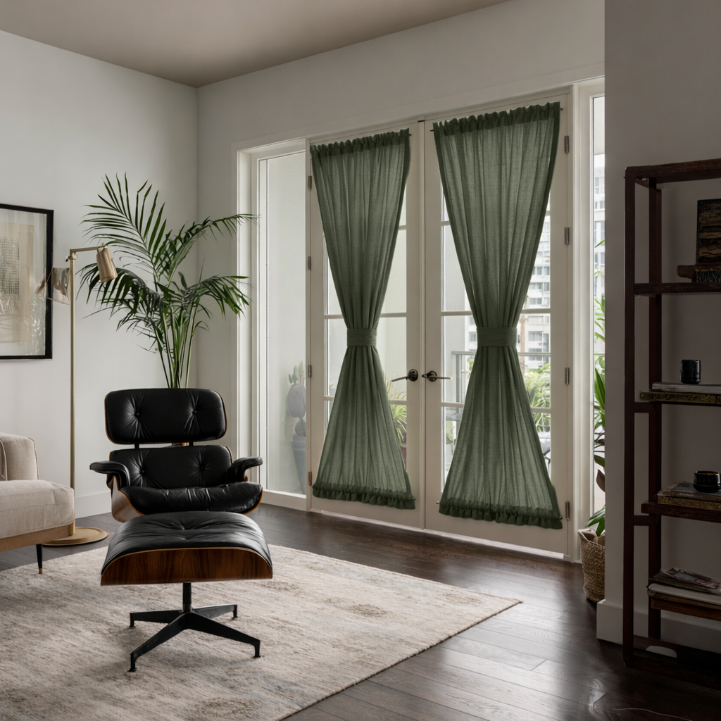 マクラメタペストリー sagegreen Sage Light Green Linen French Door Curtains - Custom Sizes: 63