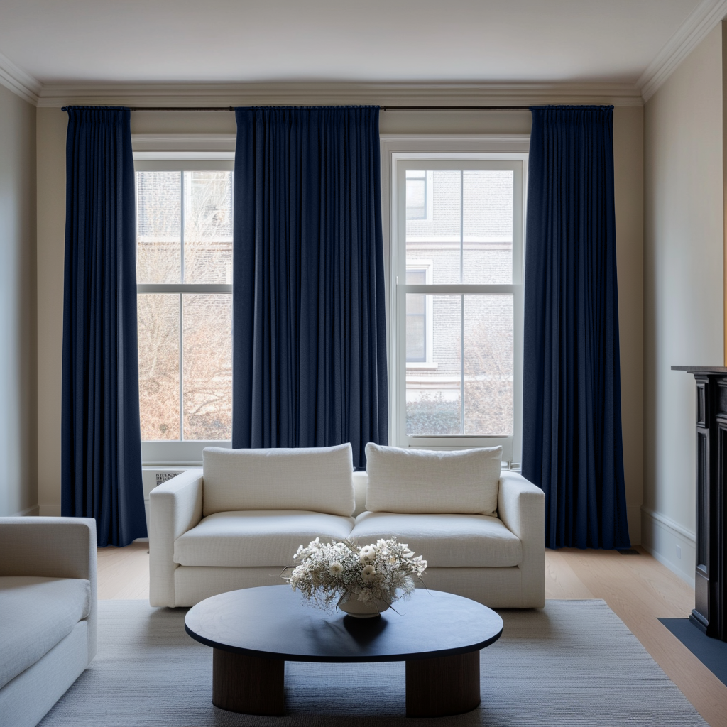 Royal Blue Linen Pencil Pleat Blackout Curtains