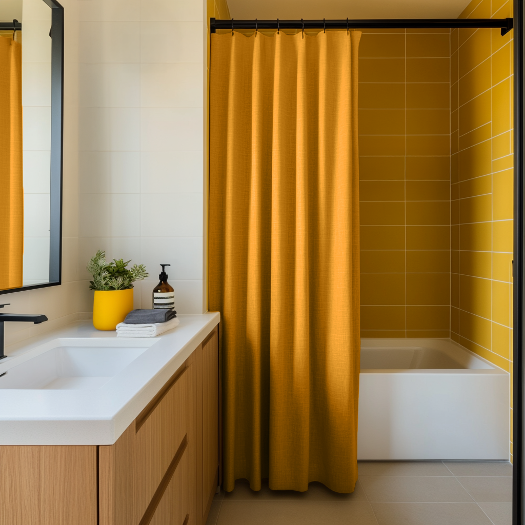 Mustard Yellow Linen Shower Curtain