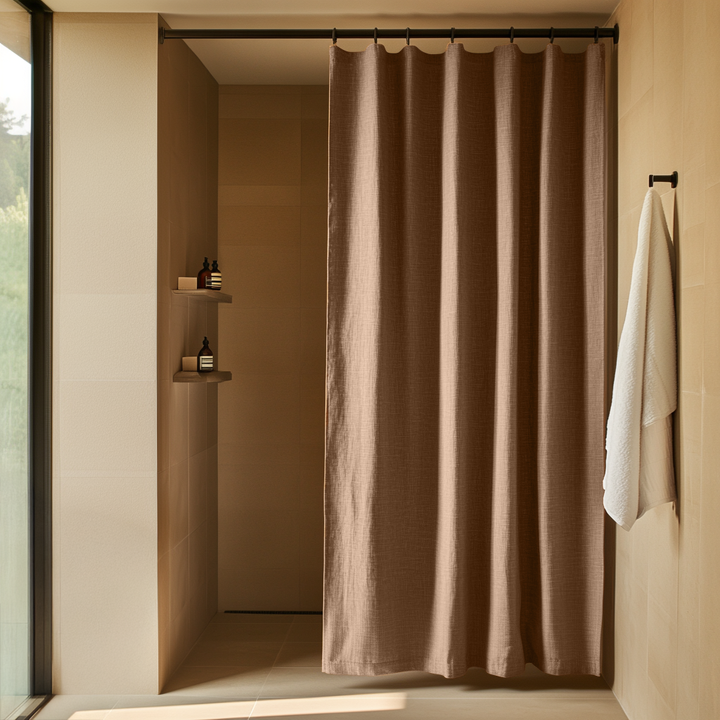 Tawny Brown Linen Shower Curtain