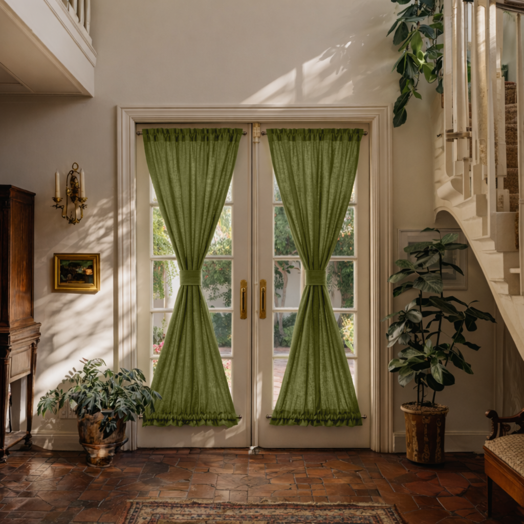Moss Light Green Linen French Door Curtains - Custom Sizes: 63