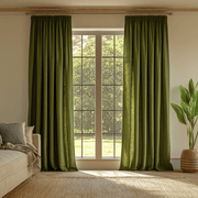 Moss Green Pencil Pleat Linen Curtains