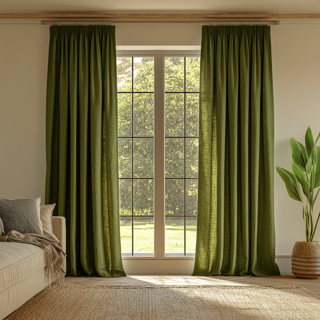 Moss Green Pencil Pleat Linen Curtains