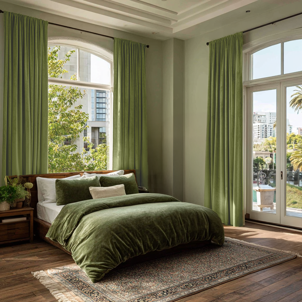 Bagaille VELOURS CURTAIN ★ GREEN Heavy Moss Green Velvet Rod Pocket Curtains – Custom Sizes: 63