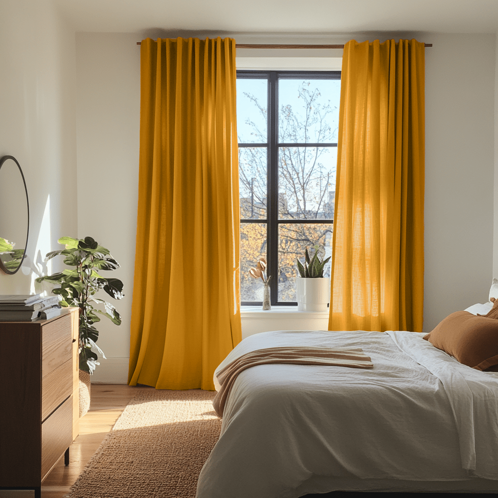 Mustard Yellow Bedroom Curtains - 100% European Linen - Back Tab ...