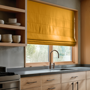 Mustard Yellow Blackout Roman Shades for Kitchen Windows