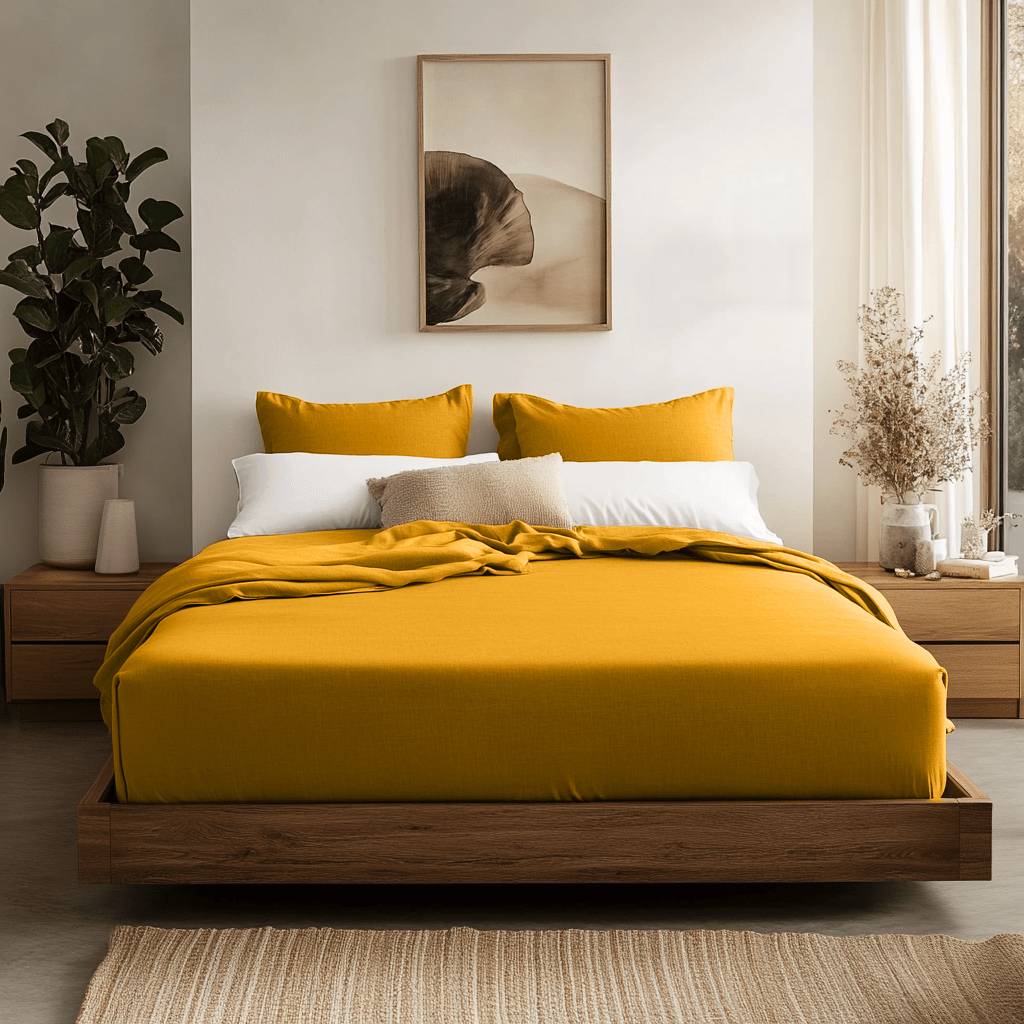 Mustard Yellow Linen Fitted Sheet in Sheet Set