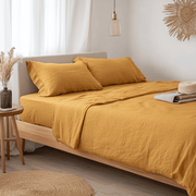 Mustard Yellow Washed Linen Deep Pocket Fitted Sheet