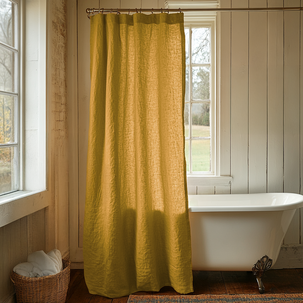 Mustard Yellow Linen Shower Curtain