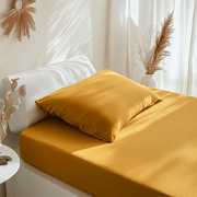Mustard Yellow Washed Linen Twin Deep Pocket Fitted Sheet