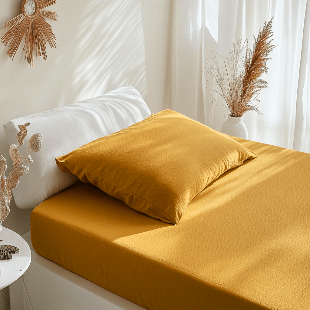 Mustard Yellow Washed Linen Twin Deep Pocket Fitted Sheet