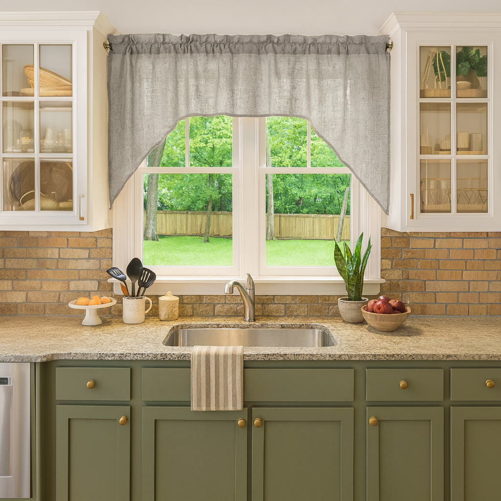 Rustic Farmhouse Natural Linen Swag Valance - Country-Style