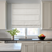 Off-White Blackout Roman Shades for Kitchen Windows