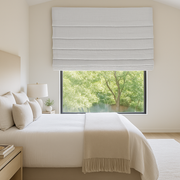 Outside Mount Off-White Linen Blackout Roman Shades