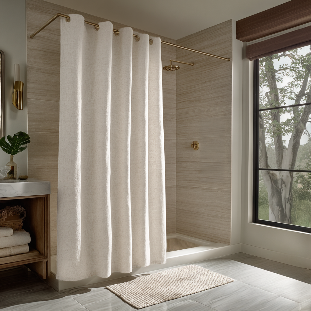 Off-White Heavy Weight Linen Hookless Shower Curtain