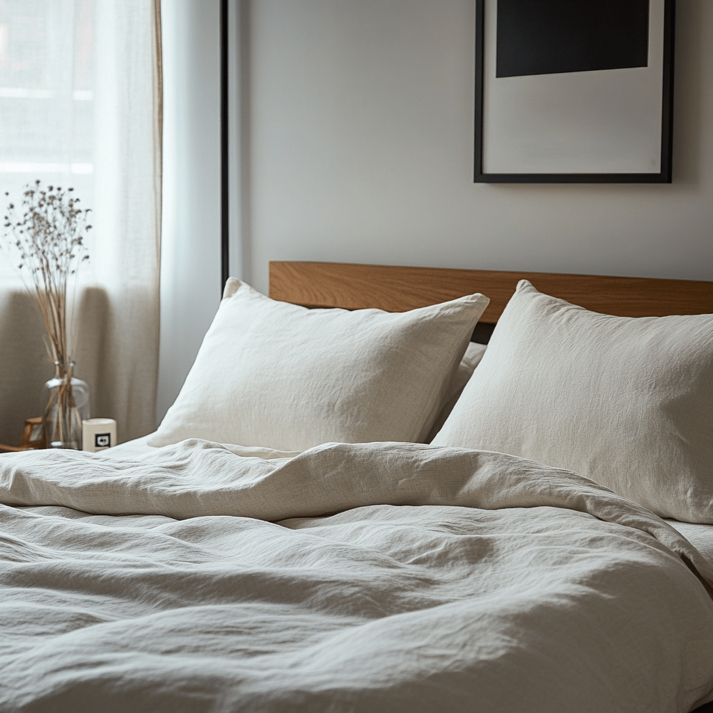 Off-White Washed Heavyweight Linen Duvet Cover Set - Close-Up Photo